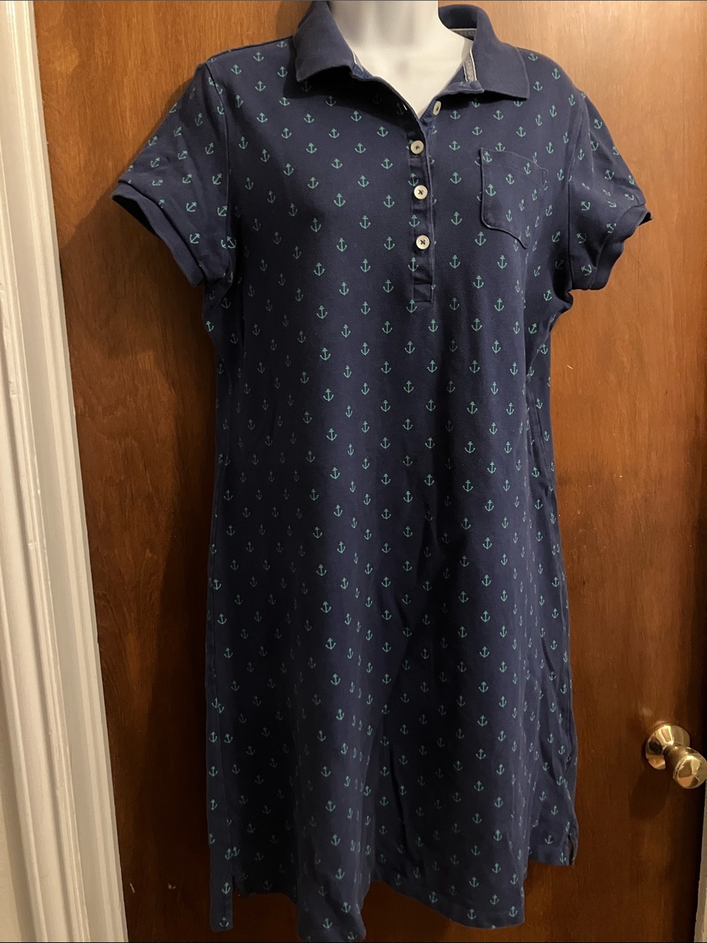 Lands' End Navy Polo Shirtdress with Mint Anchor Print